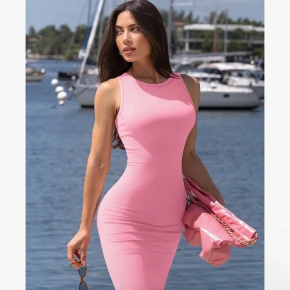 NWT OQQ Pink Black Sleeveless Dresses - Picture 2 of 3